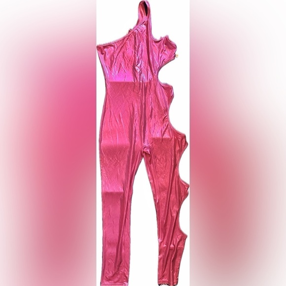 Dolls Kill Pants - Simmi London Pink Holographic Cut Out Jumpsuit Medium